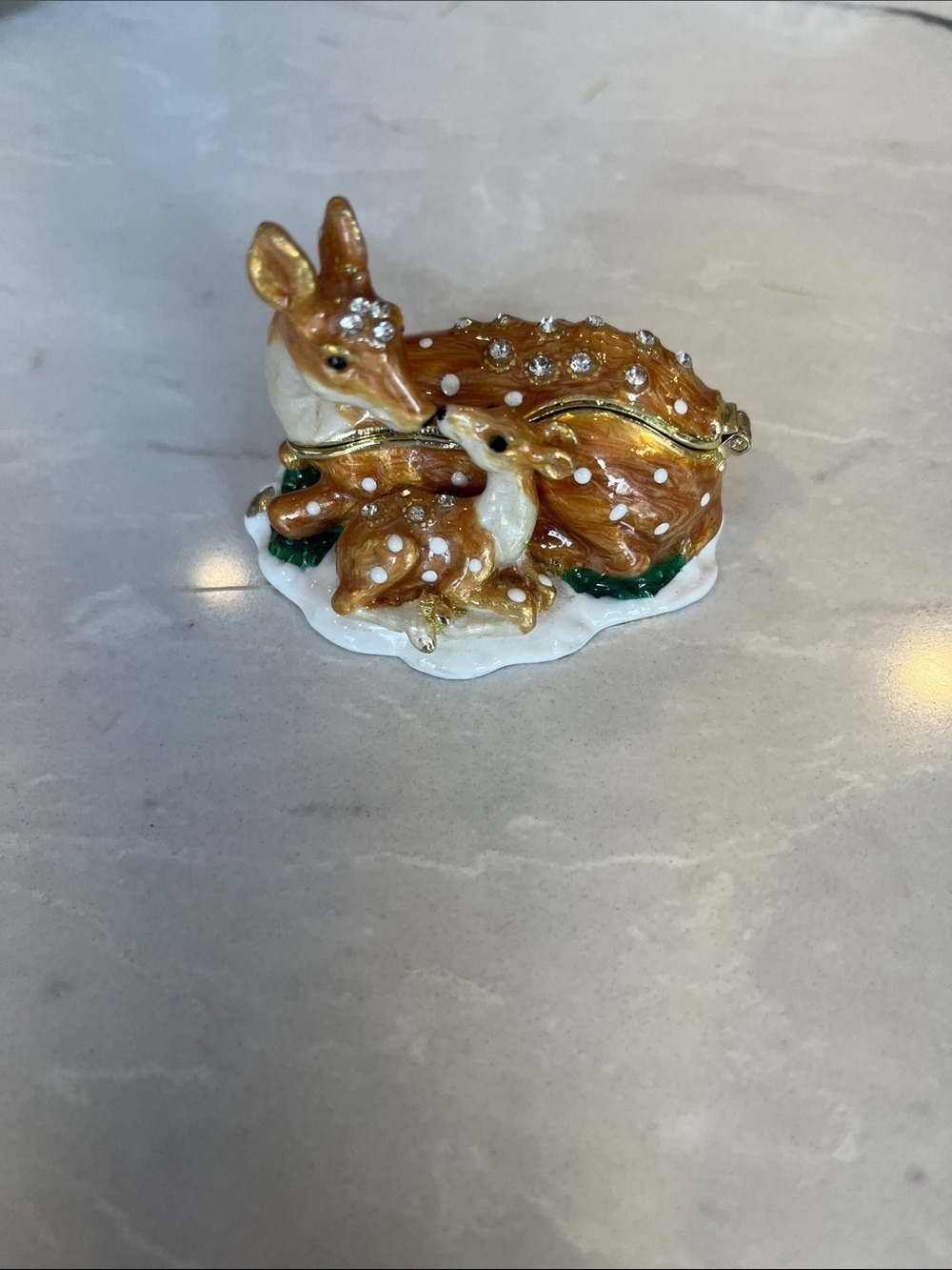 Jeweled Enamel Gold and White Deer Trinket Box